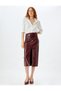 Midi Length Front Slit Detail Standard Waist Shiny Faux Leather Pencil Skirt - 2