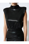 Mini Faux Leather Dress Padded Draped Sleeveless High Neck Slim Fit - 5