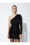 One Shoulder Evening Dress Mini Draped Glittering Metallic Look Slim Fit
