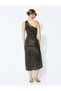 Sequined Evening Dress Long One-Shoulder Window Detail Slit - 4