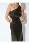 Sequined Evening Dress Long One-Shoulder Window Detail Slit - 5