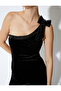 One Shoulder Velvet Mini Sequined Bow Detail Dress - 5