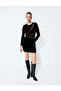 Velvet Tulle Detailed Long Sleeve Mini Dress