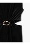 Window Detailed Crocodile Look Long Dress with Metal Accessories - 5