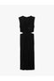 Window Detailed Crocodile Look Long Dress with Metal Accessories - 4
