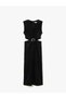 Window Detailed Crocodile Look Long Dress with Metal Accessories - 3