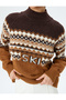 Ethnic Patterned Long Sleeve High Top Sweater - 4
