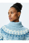 Ethnic Patterned Long Sleeve Turtleneck Knit Sweater
