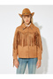 Suede Look Shacket with Tassels, Classic Collar and Buttons - 3