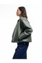 Classic Collar Zippered Leather Look Pocket Detailed Jacket - 2