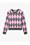 Long Sleeve Crew Neck Diamond Patterned Sweater - 3