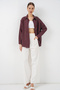Women's Striped Oversize Shirt 20293 - Claret Red - 2