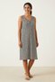 Comfortable Fit Black Striped Bird Patterned 100% Cotton Piece V-Neck Zero Sleeve Midi Length Daily Women's Dress