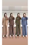 Women's Slim Tencel Washable Denim Shirt and Pants Two-Piece Set - Beige - 6