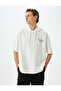 Sports Sweatshirt Oversize Hooded Slogan Printed Half Sleeve Cotton Blend - 3