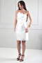 Women's Strapless Lined Short Satin Dress with Floral Detail on the Front - 2