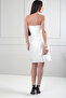 Women's Strapless Lined Short Satin Dress with Floral Detail on the Front - 4