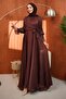 Brown Side Tie Sleeve Detailed Evening Dress - 3