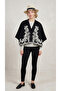 Women's Melton Embroidered Cropped Bohemian Oversized Jacket Black, Standard Size - 2