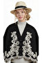 Women's Melton Embroidered Cropped Bohemian Oversized Jacket Black, Standard Size