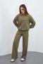 Women's Khaki Color Tracksuit Set Oversize Zippered Sweatshirt Pants - 7