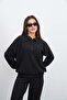 Women's Black Oversized Zippered Sweatshirt Pants Tracksuit Set - 3