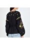 Floral Embroidered V-Neck Buttoned Linen Shirt with Tie Detail - 6