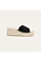 Women's Black Wedge Heeled Leather Slippers - 2