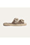 Women's Mink Color Double Buckle Suede Textured Slippers - 3