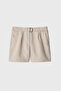 Women's Beige Belted Short Linen Shorts