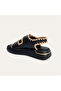 Women's Black Leather Sandals with Mesh Detail - 3