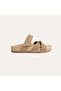 Women's Mink Color Strappy Leather Slippers - 2