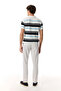 Men's Blue Striped Loose Fit Polo Collar Short Sleeve Knit Sweater - 2