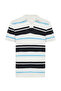 Men's Blue Striped Loose Fit Polo Collar Short Sleeve Knit Sweater - 4