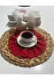 Ruffled Eyelet Embroidery Pack Duck Linen Coffee Presentation Napkin & Cocktail Napkin & Coaster (Red) - 2