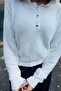 Women's Stone Buttoned Polo Collar Bearded Sweater White - 4