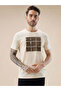 Rubberized Chest Print Regular Fit Beige T-shirt
