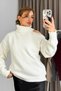 Women's Turtleneck Shoulder Detail Knitwear Sweater Ecru