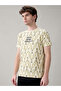 All Over Printed Round Neck Beige T-shirt - 2