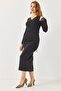 Lace collar Cashmere fabric long dress black