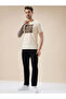 Rubberized Chest Print Regular Fit Beige T-shirt - 5