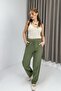 Canvas Pocketed lace-up elastic waist long pants khaki - 3