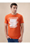 Puff Typography Print Regular Fit Orange T-shirt