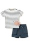 Boys 2 Pc Set “Little Angler” Striped Anglerfish Tee & Pocketed Shorts Set - 3