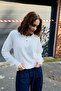 Women's Stone Buttoned Polo Collar Bearded Sweater White - 2