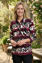 Women's Plus Size Stretch Fabric Shirt Collar Padded Patterned Three Quarter Sleeve Mother T-Shirt Shirt Combed Cotton Blouse