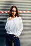 Women's Stone Buttoned Polo Collar Bearded Sweater White