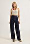Women's Trousers with Side Stripes Wide-Leg Navy Blue - 2