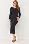 Lace collar Cashmere fabric long dress black - 2