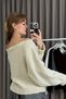 Women's Wide Collar Bat Sleeve Knitwear Sweater Beige - 3
